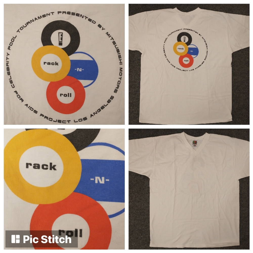 Vintage T Shirt Pool Tournament for Aids Rack n Roll 90s Graphic Tee V Neck Cott